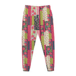 Pink Flower Patchwork Pattern Print Jogger Pants