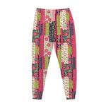 Pink Flower Patchwork Pattern Print Jogger Pants