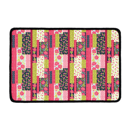 Pink Flower Patchwork Pattern Print Kitchen Mat