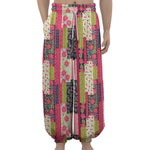 Pink Flower Patchwork Pattern Print Lantern Pants
