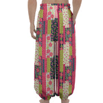 Pink Flower Patchwork Pattern Print Lantern Pants