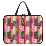 Pink Flower Patchwork Pattern Print Laptop Sleeve With Handle