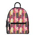 Pink Flower Patchwork Pattern Print Leather Backpack
