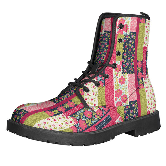 Pink Flower Patchwork Pattern Print Backpack