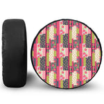 Pink Flower Patchwork Pattern Print Leather Spare Tire Cover