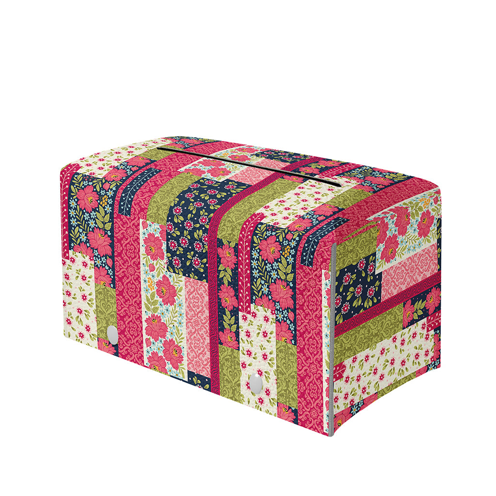 Pink Flower Patchwork Pattern Print Leather Tissue Box Cover