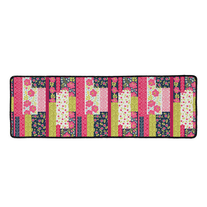 Pink Flower Patchwork Pattern Print Long Kitchen Mat