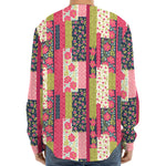 Pink Flower Patchwork Pattern Print Long Sleeve Baseball Jersey