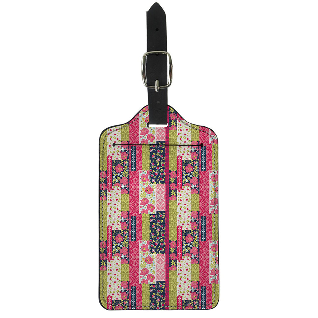 Pink Flower Patchwork Pattern Print Luggage Tag