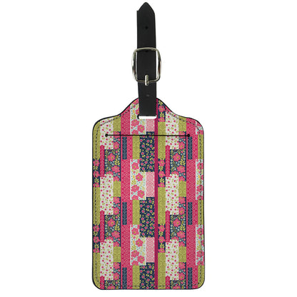 Pink Flower Patchwork Pattern Print Luggage Tag