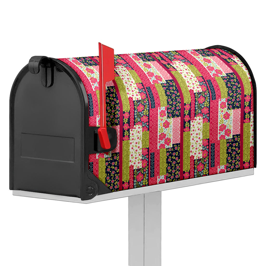 Pink Flower Patchwork Pattern Print Mailbox Cover
