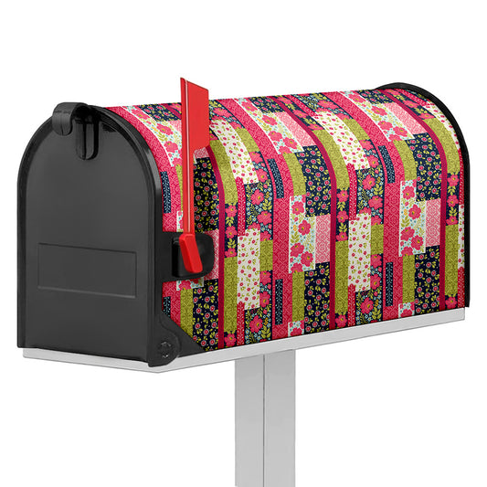 Pink Flower Patchwork Pattern Print Mailbox Cover