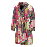 Pink Flower Patchwork Pattern Print Men's Bathrobe
