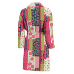 Pink Flower Patchwork Pattern Print Men's Bathrobe