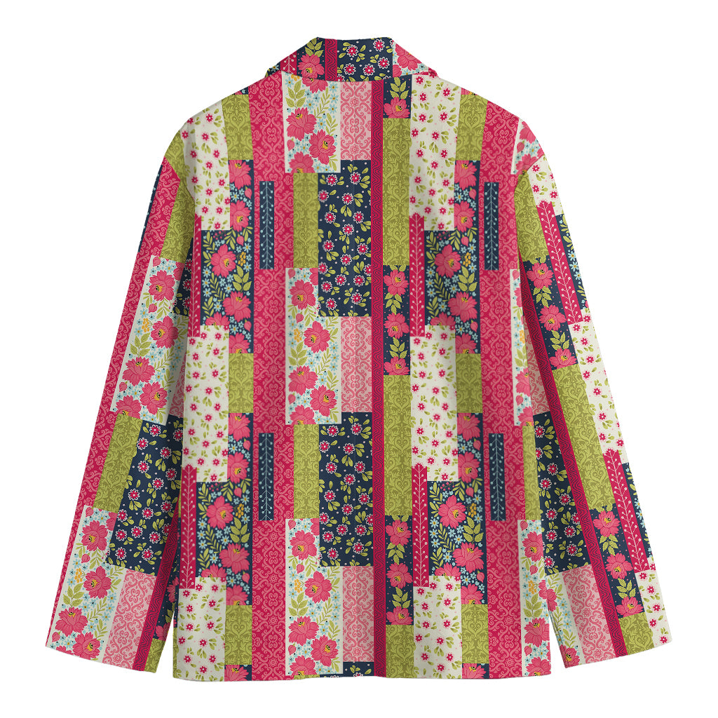 Pink Flower Patchwork Pattern Print Men's Blazer