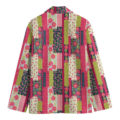 Pink Flower Patchwork Pattern Print Men's Blazer