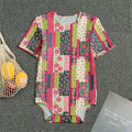Pink Flower Patchwork Pattern Print Men's Bodysuit
