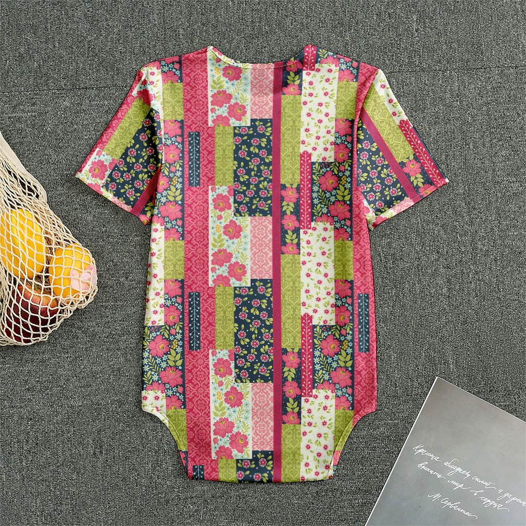 Pink Flower Patchwork Pattern Print Men's Bodysuit