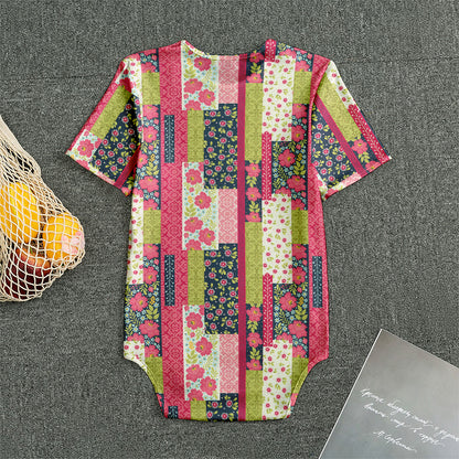 Pink Flower Patchwork Pattern Print Men's Bodysuit