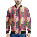 Pink Flower Patchwork Pattern Print Men's Bomber Jacket