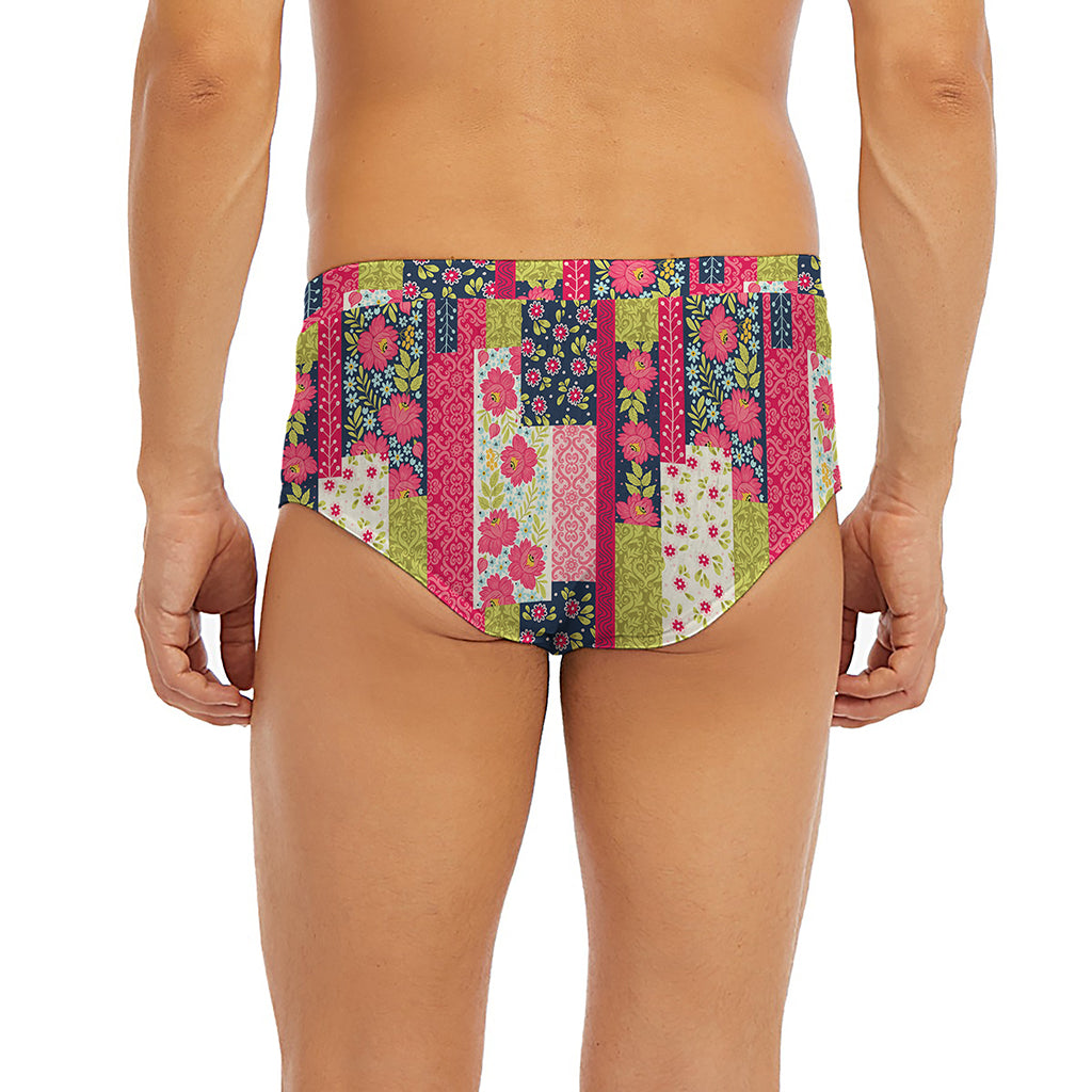 Pink Flower Patchwork Pattern Print Men's Briefs