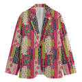 Pink Flower Patchwork Pattern Print Men's Cotton Blazer