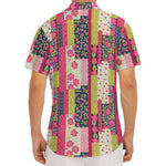 Pink Flower Patchwork Pattern Print Men's Deep V-Neck Shirt