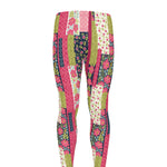 Pink Flower Patchwork Pattern Print Men's leggings