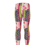 Pink Flower Patchwork Pattern Print Men's leggings