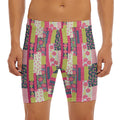 Pink Flower Patchwork Pattern Print Men's Long Boxer Briefs