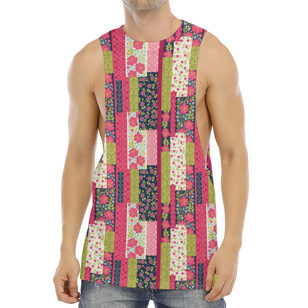Pink Flower Patchwork Pattern Print Men's Muscle Tank Top