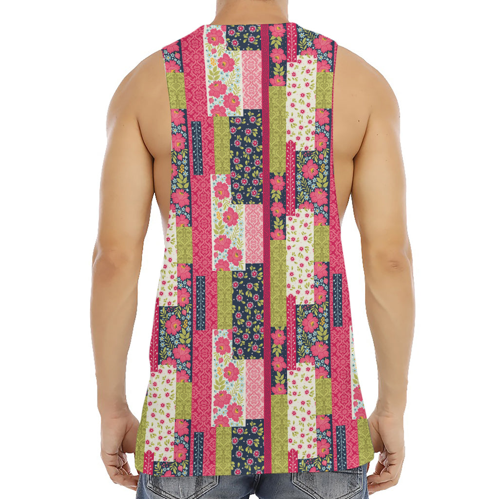 Pink Flower Patchwork Pattern Print Men's Muscle Tank Top