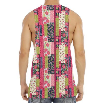 Pink Flower Patchwork Pattern Print Men's Muscle Tank Top