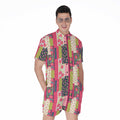 Pink Flower Patchwork Pattern Print Men's Romper