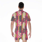 Pink Flower Patchwork Pattern Print Men's Rompers