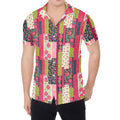 Pink Flower Patchwork Pattern Print Men's Shirt