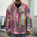 Pink Flower Patchwork Pattern Print Men's Shirt Jacket