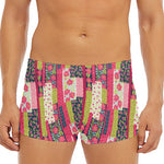 Pink Flower Patchwork Pattern Print Men's Short Boxer Briefs
