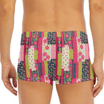 Pink Flower Patchwork Pattern Print Men's Short Boxer Briefs