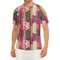 Pink Flower Patchwork Pattern Print Men's Short Sleeve Rash Guard