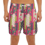 Pink Flower Patchwork Pattern Print Men's Split Running Shorts