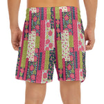 Pink Flower Patchwork Pattern Print Men's Split Running Shorts