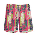 Pink Flower Patchwork Pattern Print Men's Athletic Shorts