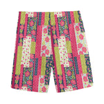 Pink Flower Patchwork Pattern Print Men's Sports Shorts