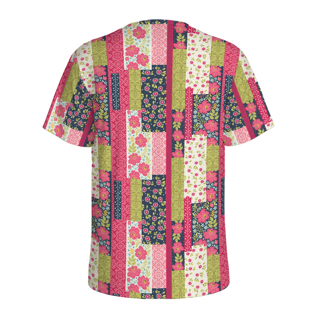 Pink Flower Patchwork Pattern Print Men's Sports T-Shirt