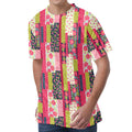 Pink Flower Patchwork Pattern Print Men's Velvet T-Shirt