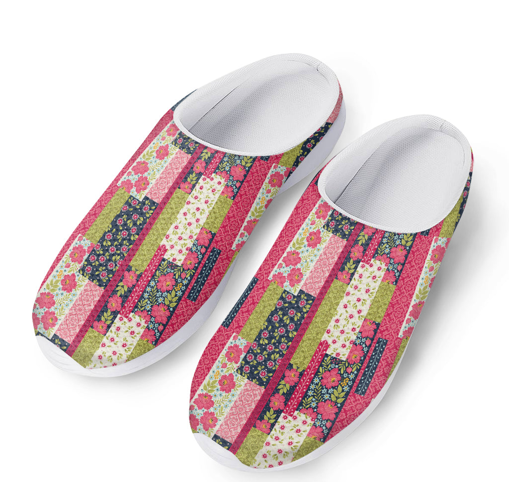 Pink Flower Patchwork Pattern Print Mesh Casual Shoes