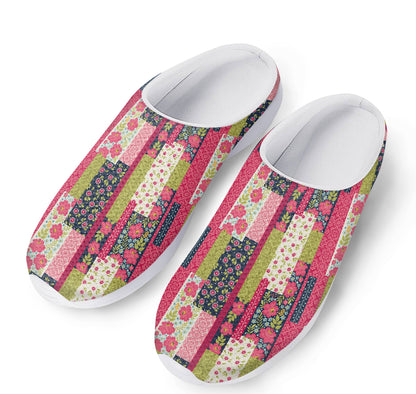 Pink Flower Patchwork Pattern Print Mesh Casual Shoes