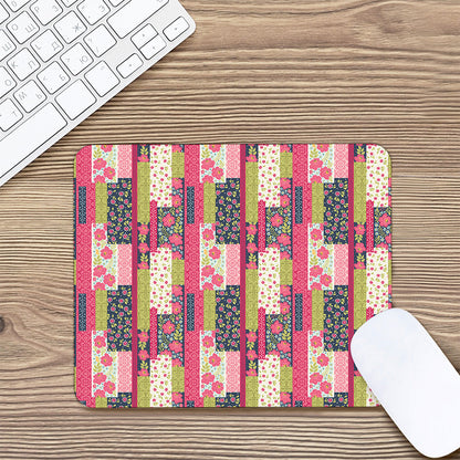 Pink Flower Patchwork Pattern Print Mouse Pad