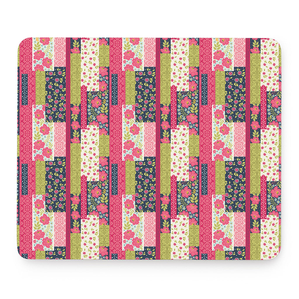 Pink Flower Patchwork Pattern Print Mouse Pad